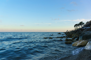 Dusk on the beautiful beach of Zelenyy Mys in Alupka