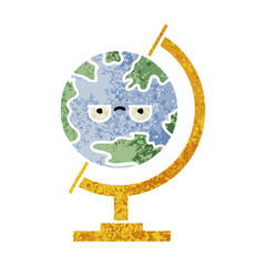 retro illustration style cartoon globe of the world