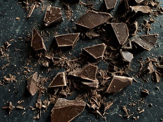 chopped chocolate on dark background