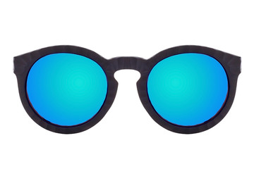 Fototapeta premium Black sunglasses with Blue Mirror Lens isolated on white background