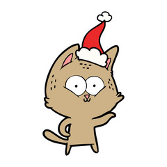 line drawing of a cat wearing santa hat