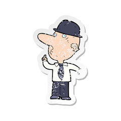 retro distressed sticker of a cartoon man wearing bowler hat