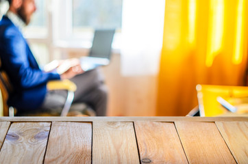 Wooden Table Top Against Interior Background