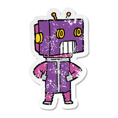 distressed sticker of a cartoon robot