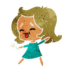 retro cartoon of cute kawaii girl