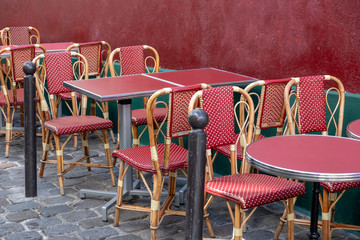 public dining area with colourul chairs and tables