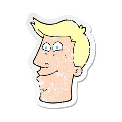 retro distressed sticker of a cartoon male face