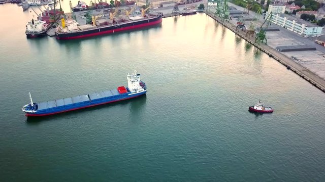 Ship leaving sea port of Varna, Bulgaria