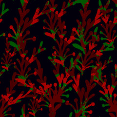 Plants with texture of dark red and green colors over a dark gray color 
