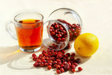 glass of tea and rosehip