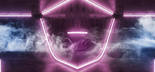 Neon Ultraviolet Dance Lights Club Glowing Vibrant Purple Pink Blue Smoke Fog Empty Dark Show Room Reflection Grunge Concrete 3D Rendering