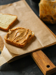 peanut butter sandwich, dessert (sweets or snacks, breakfast). food background. top photo