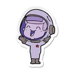 sticker of a happy cartoon astronaut