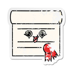 distressed sticker of a cute cartoon certificate