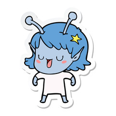 sticker of a happy alien girl cartoon