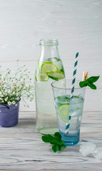 Summer detox healthy organic refreshing water with lemon, lime and mint