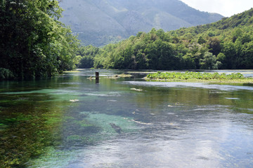 Syri i Kaltër (Blue Eye). Underground Bistrice river source. Muzinë in Vlorë County, Albania