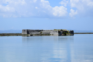 Fototapeta na wymiar Ali Pasha Castle, fortress on sea island. Buthrotum, Albania.