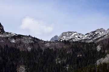 Snow-capped peaks in Durmitor National Park near Zabljak. Montenegro.