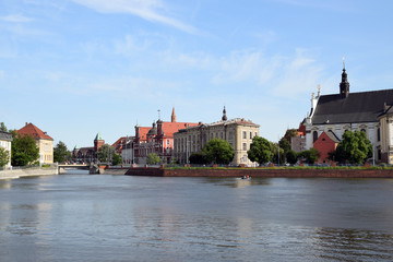 Fototapeta na wymiar Wroclaw Old Town, view from Odra River side. Wroclaw, Poland.