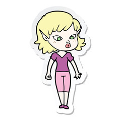sticker of a pretty cartoon elf girl