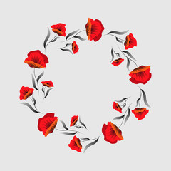 Red poppy flower . Floral frame. Poppy wreath. Remembrance day. Veterans
