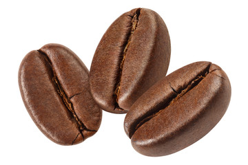 Roasted coffee beans, isolated on white background