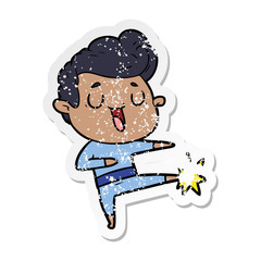 distressed sticker of a happy cartoon man