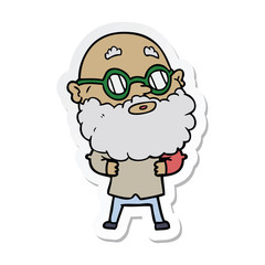 sticker of a cartoon curious man with beard and glasses