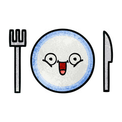 retro grunge texture cartoon dinner plate