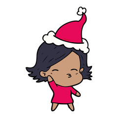 line drawing of a woman wearing santa hat