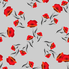 Red Seamless pattern with poppy. Floral background wallpaper.