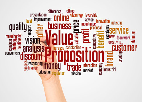 Value Proposition Word Cloud And Hand With Marker Concept