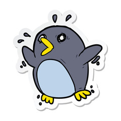 sticker of a cartoon frightened penguin