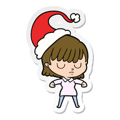 sticker cartoon of a woman wearing santa hat