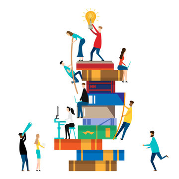 People climbing books. isolated on white background. Vector illustration.