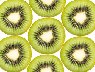 Background texture pattern of Kiwi fruit, slice of green juicy kiwi. isolated on white