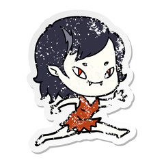 distressed sticker of a cartoon friendly vampire girl running