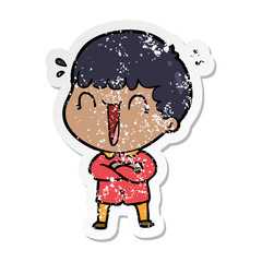 distressed sticker of a laughing cartoon man