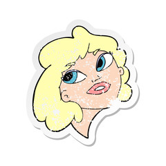 retro distressed sticker of a cartoon happy woman