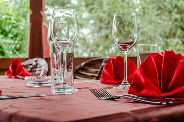 Set dining table in a restaurant