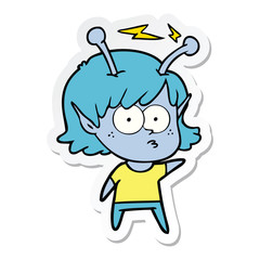 sticker of a cartoon alien girl