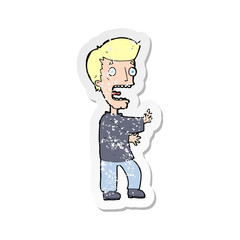 retro distressed sticker of a cartoon terrified man
