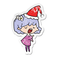 christmas distressed sticker cartoon of kawaii girl