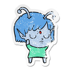 distressed sticker of a cartoon alien girl