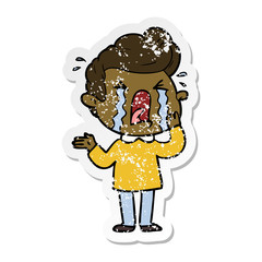 distressed sticker of a cartoon crying man