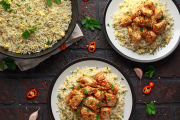 Orange Chicken Spicy sweet and sour with fried eggs rice