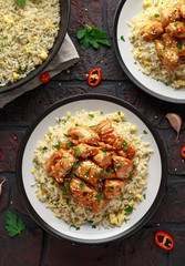 Orange Chicken Spicy sweet and sour with fried eggs rice