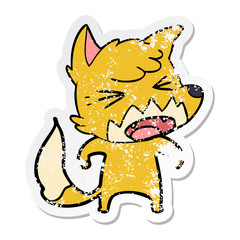 distressed sticker of a angry cartoon fox