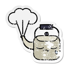 distressed sticker of a cute cartoon steaming kettle